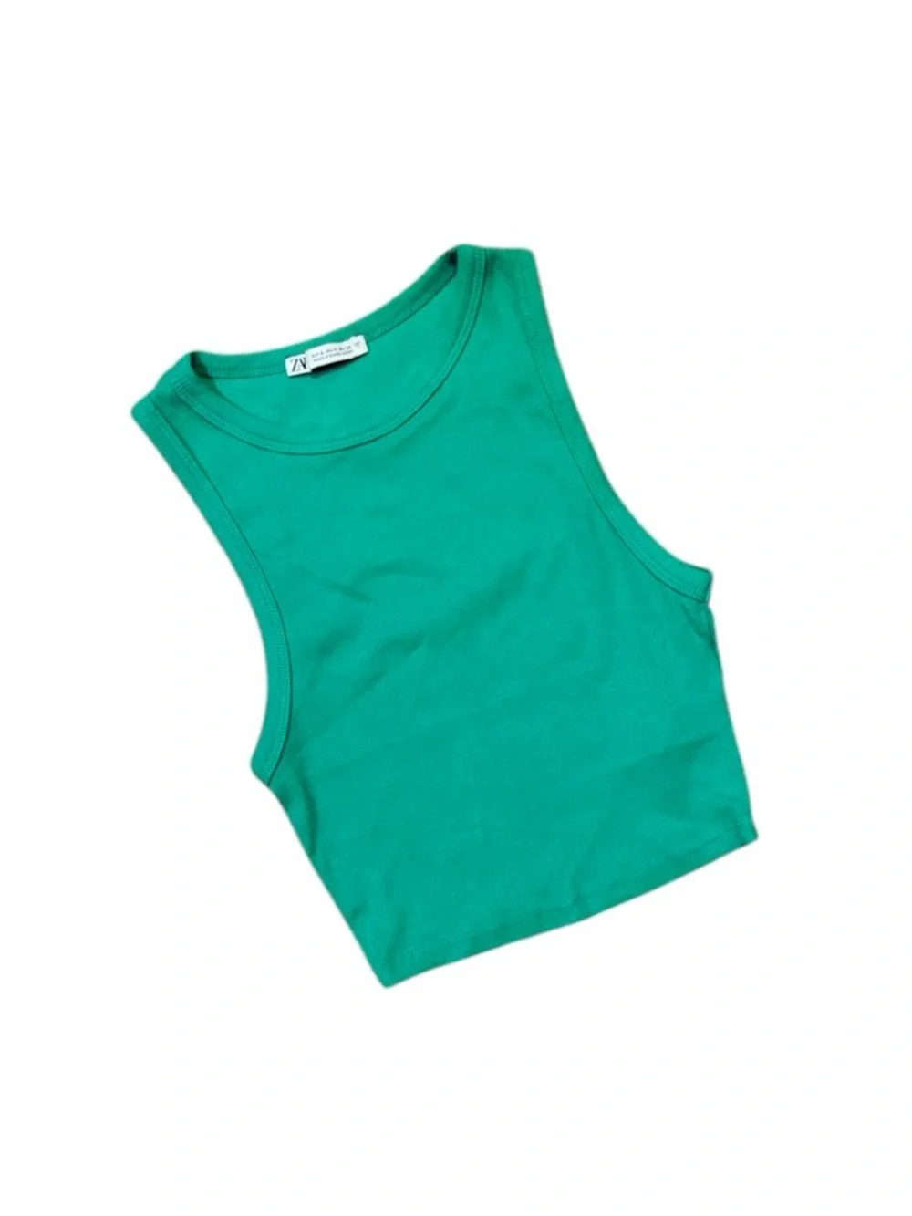 Zara Basic Rib Tank Top Green - Picture 1 of 6